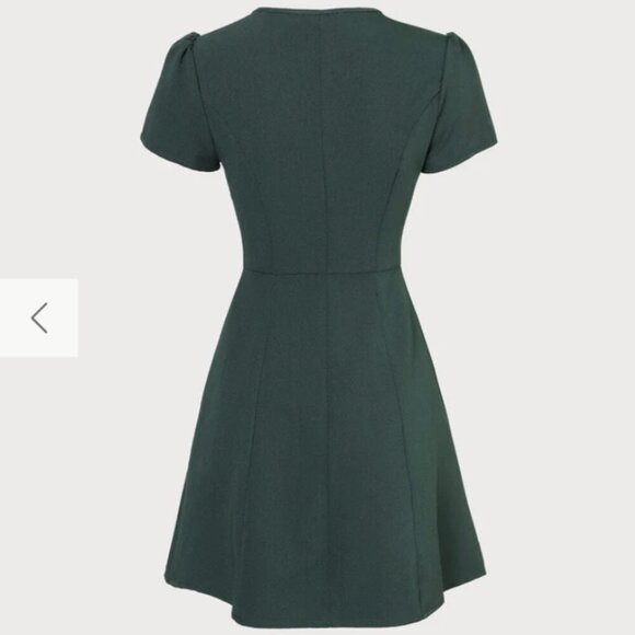 RIOHAS The Dark Green V Neck Button-up Shirt Mini Dress - Picture 3 of 8